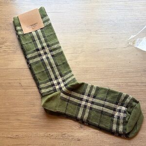 NWT Burberry Military Green Checkered Men's Dress Socks size Small